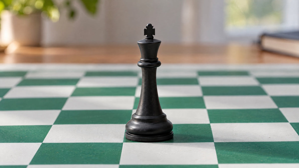 A black king standing in the middle of one green square, its base filling most of the square