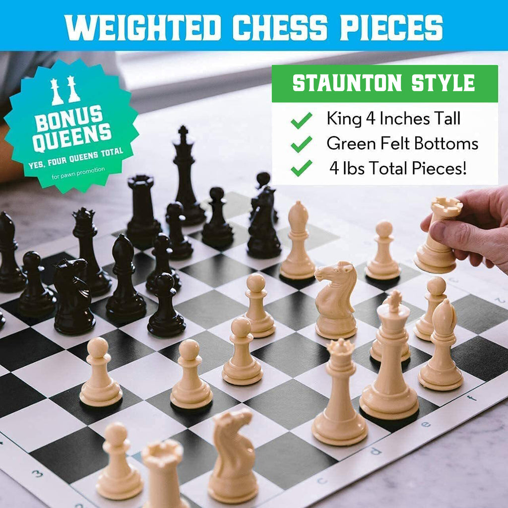WE Games Best Value Tournament Chess Set - Staunton Chess Pieces and Green  Roll-Up Vinyl Chess Board