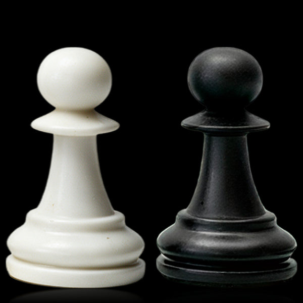Best Chess Set Ever 3X ivory and black pawns side by side on black