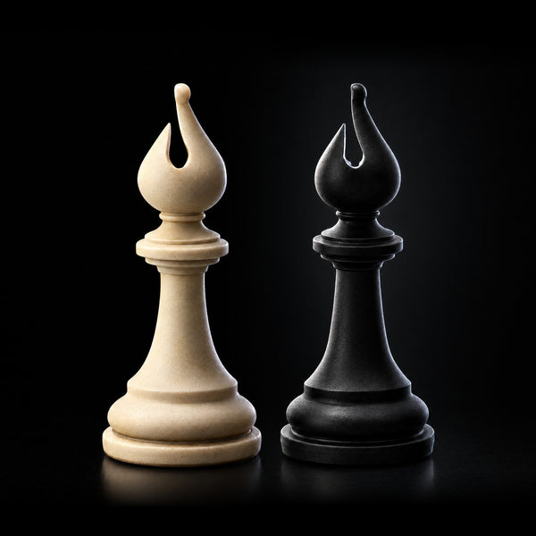 Best Chess Set Ever 4X cream and black bishops side by side