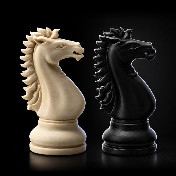 Best Chess Set Ever 4X cream and black knights side by side