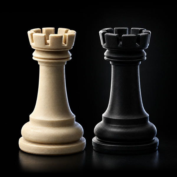 Best Chess Set Ever 4X cream and black rooks side by side